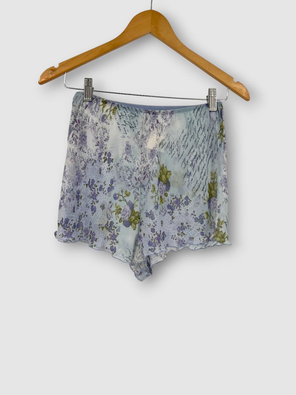 90s Vintage Sheer Mesh Floral Script Print Tap Shorts Sleepwear Size Large